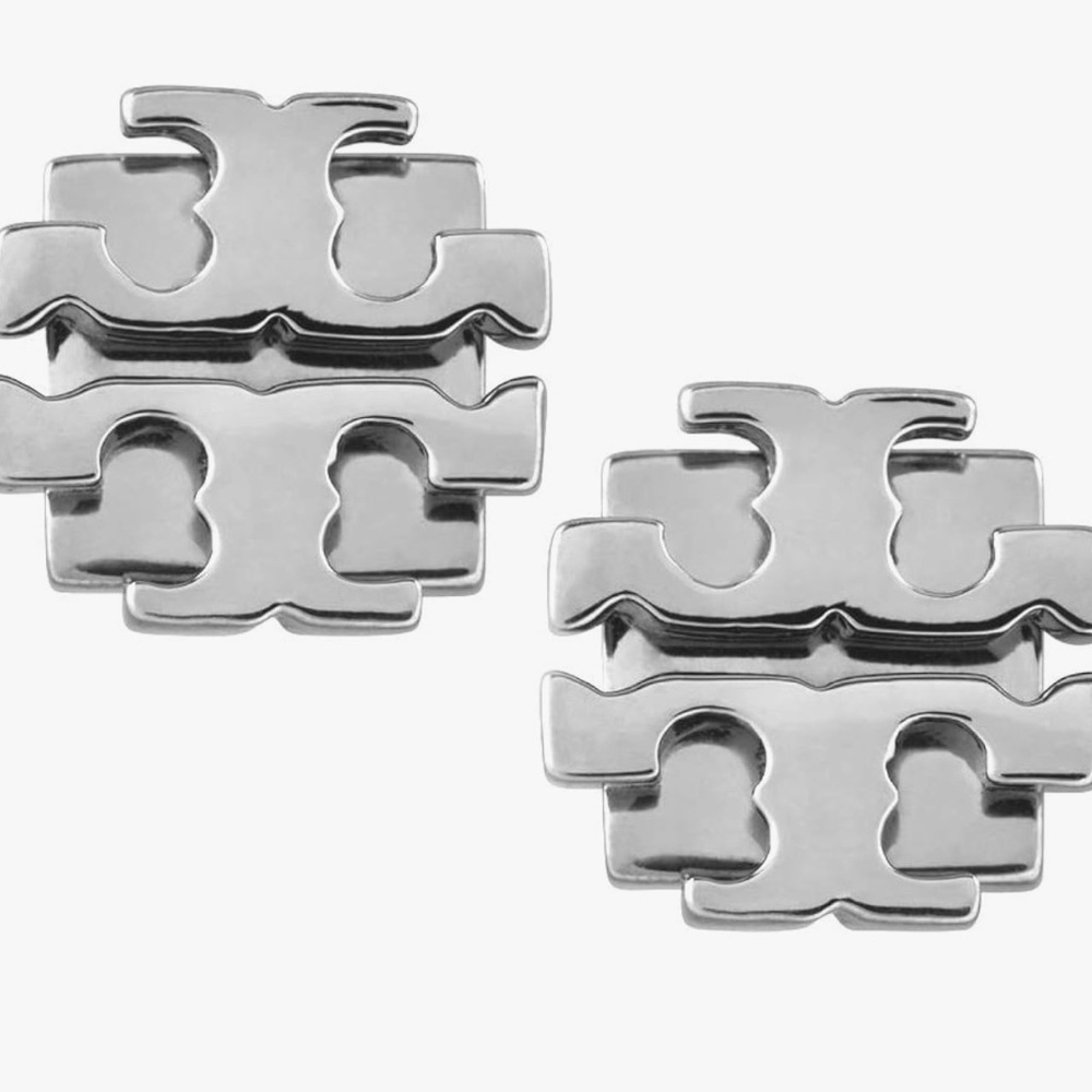 Tory Burch Silver Logo Earrings